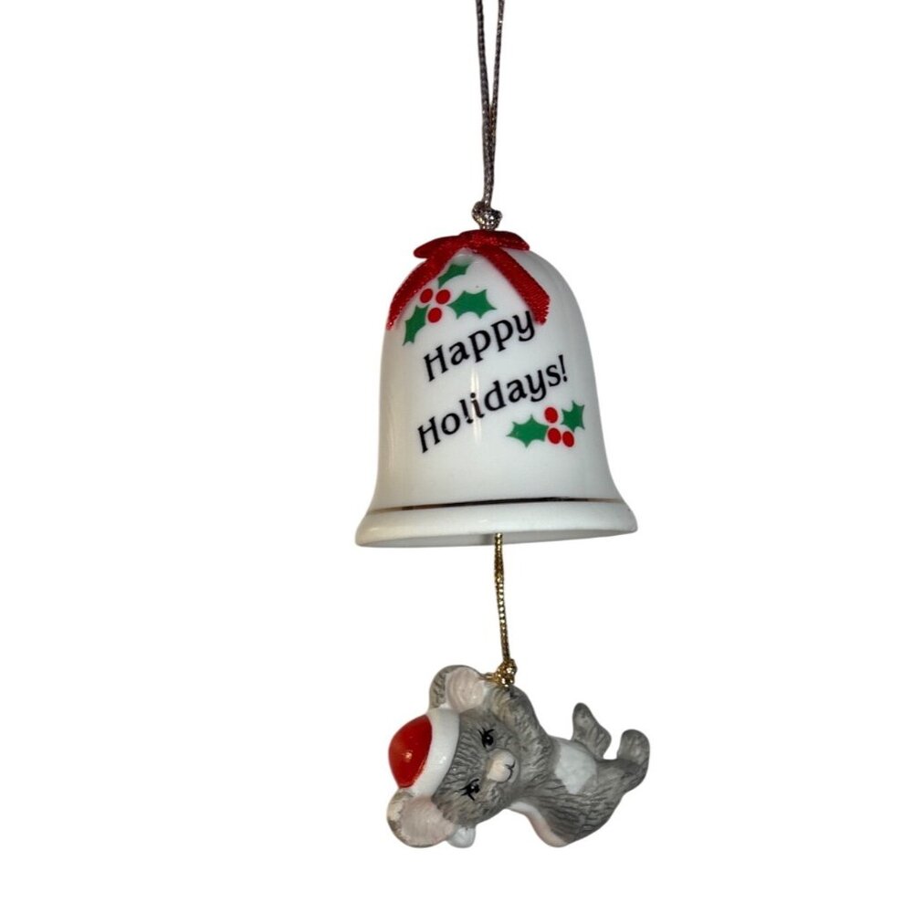 J.S.N.Y. Christmas Bell Ornament W/ Mouse Happy Holidays Text